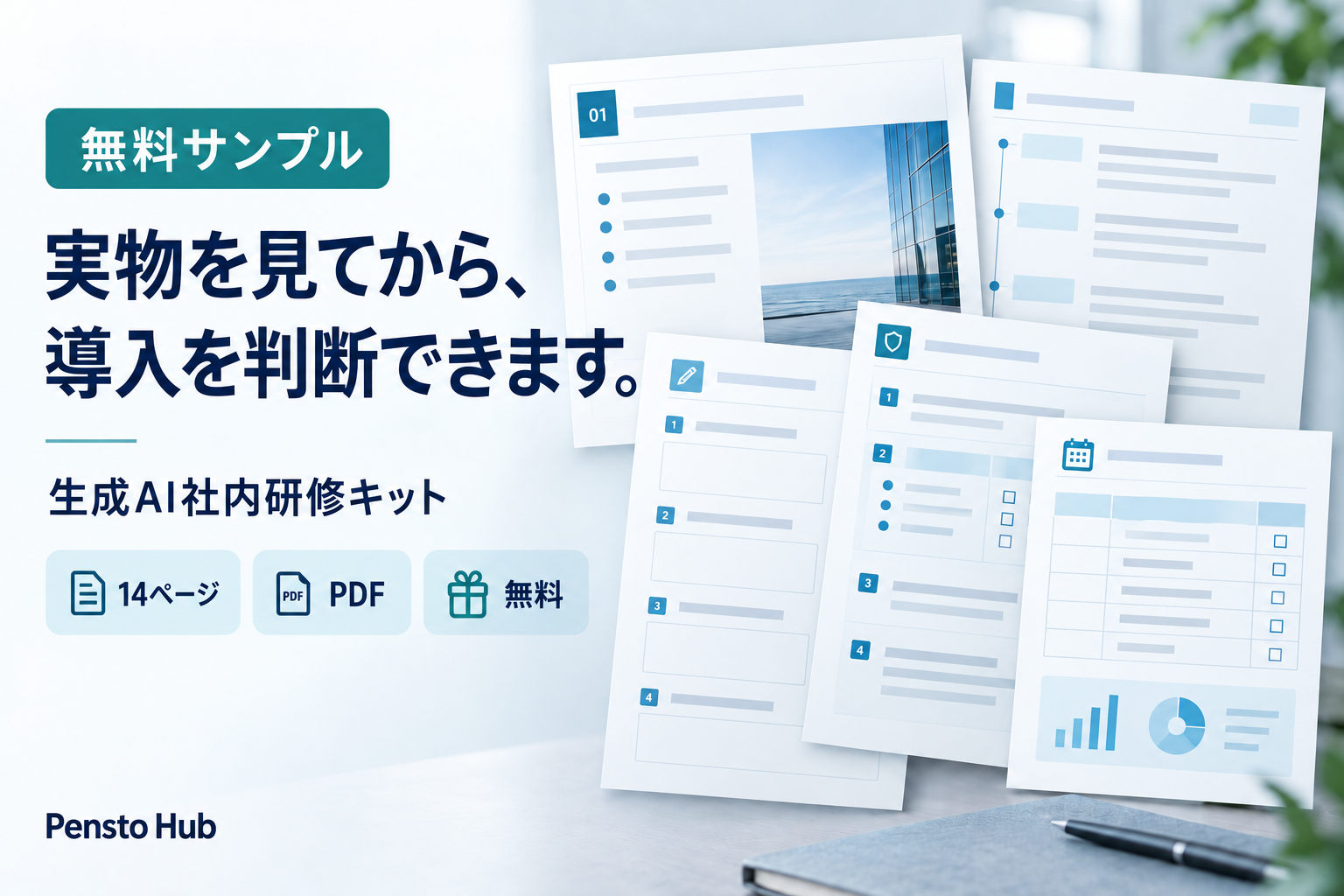 生成AI社内研修キットの無料サンプルPDFを案内する画像